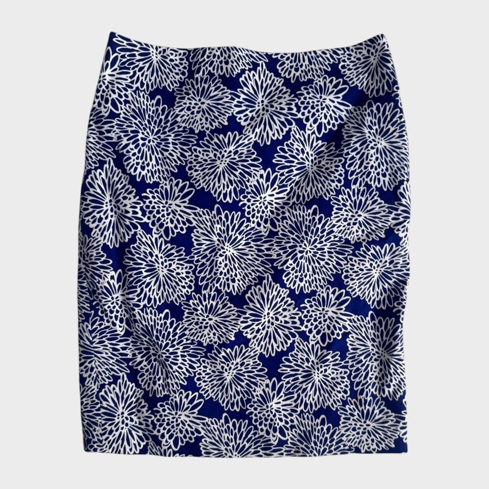 Liz Claiborne Size 6 Blue White Print Pencil Skirt Back Zipper Lined